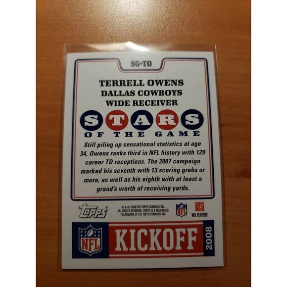 Terrell Owens 2008 Topps Kickoff Stars of the Game #SG-TO - Dallas Cowboys - NFL - Picture 2 of 2